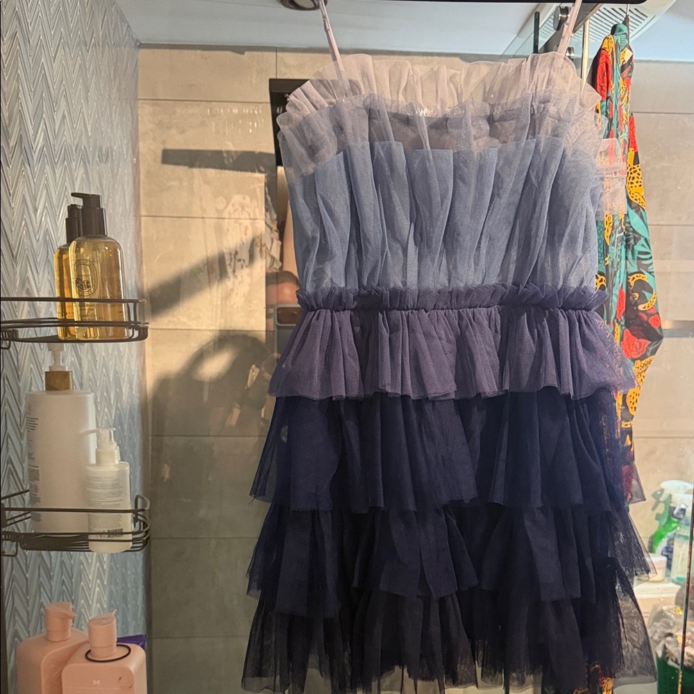 Storia Ombre Blue Layered Tulle Mini Dress